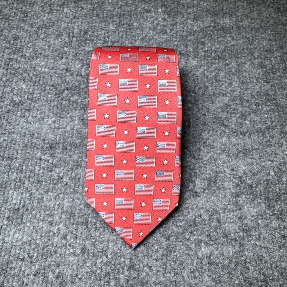 Collared Greens Youth Tie 100% Silk Red USA Flag All Over Print Hand Made in USA